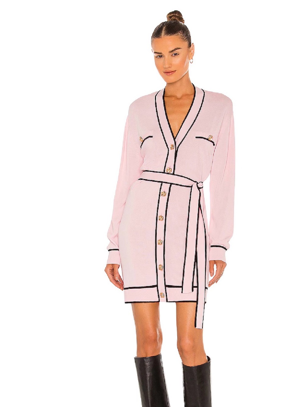 Lovers and Friends Natalie belted pink long sleeve dress buttons